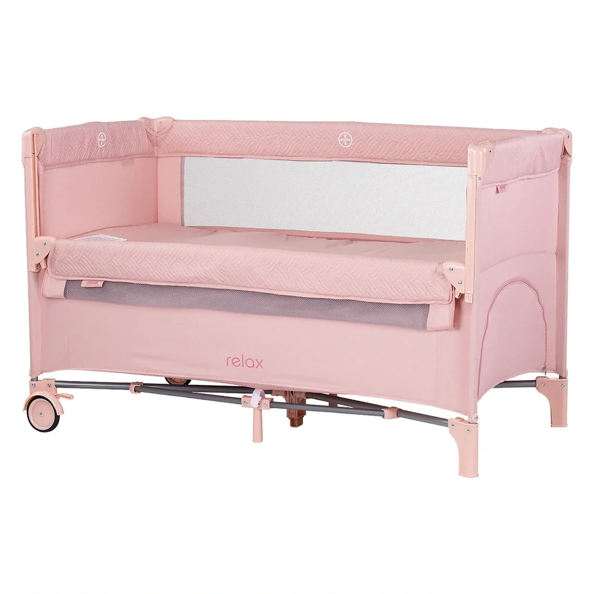 Patuturi pliabile - Patut pliabil Chipolino Relax pink marshmallow linen cu laterala culisanta 0 luni
