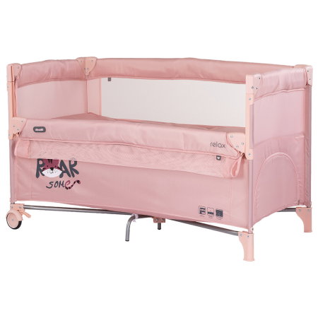 Camera copilului - Patut pliabil Chipolino Relax Tiger, laterala culisanta pentru side-sleeping, geanta transport, pana la 15 kg, Powder pink - Roz