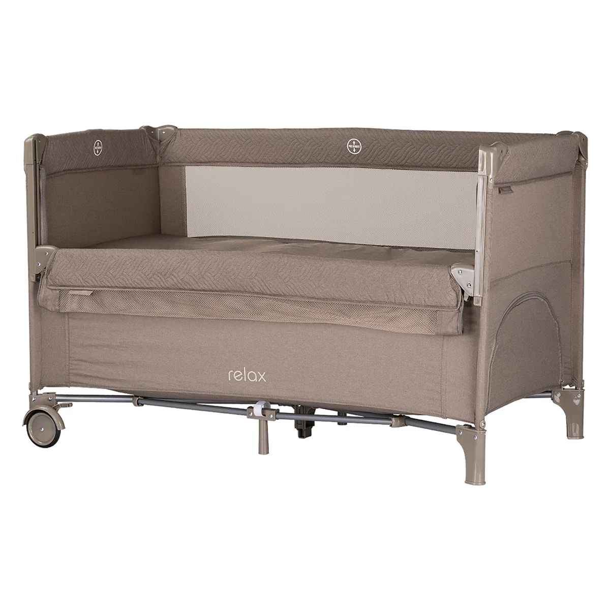 Patuturi pliabile - Patut pliabil Chipolino Relax tiramisu linen cu laterala culisanta 0 luni