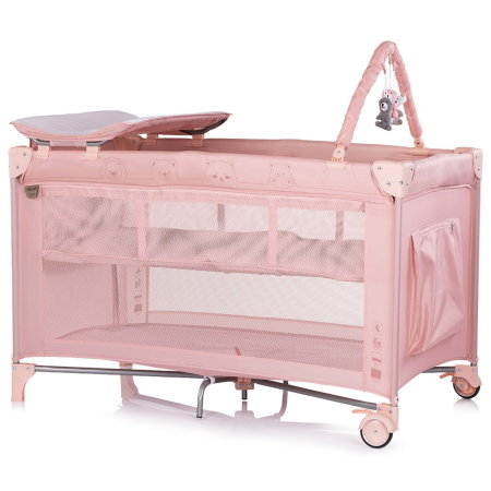 Patut pliabil cu saltea de infasat Chipolino Luna powder pink [1]