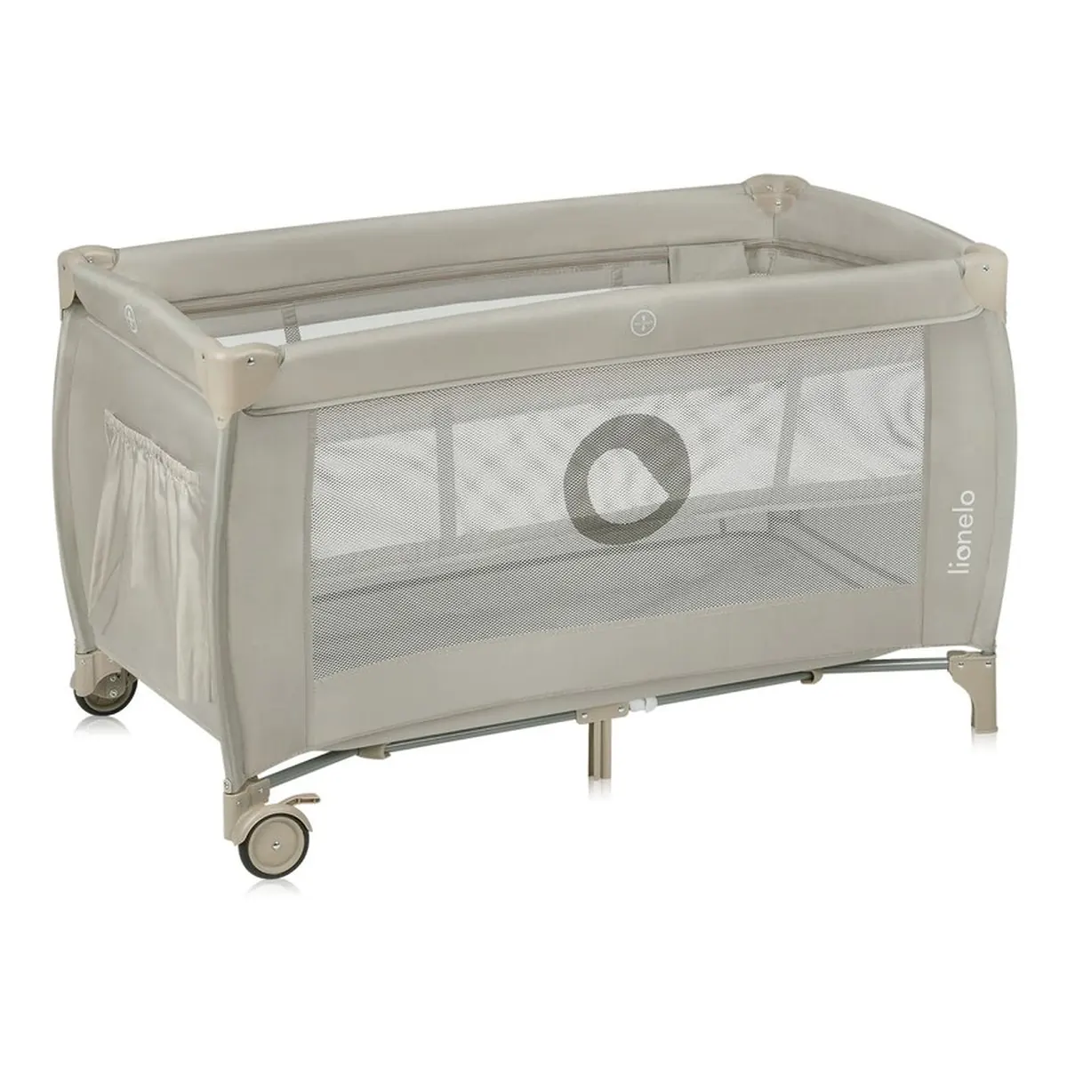 Patut pliant, Lionelo, Stefi Plus, Cu doua nivele, Cu intrare laterala cu fermoar, 2 roti, 120 x 60 cm, Bej 36 luni [8]