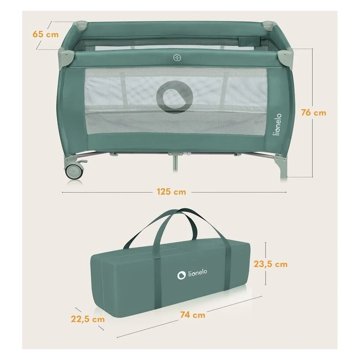 Patut pliant, Lionelo, Stefi Plus, Cu doua nivele, Cu intrare laterala cu fermoar, 2 roti, 120 x 60 cm, Roz 36 luni [12]