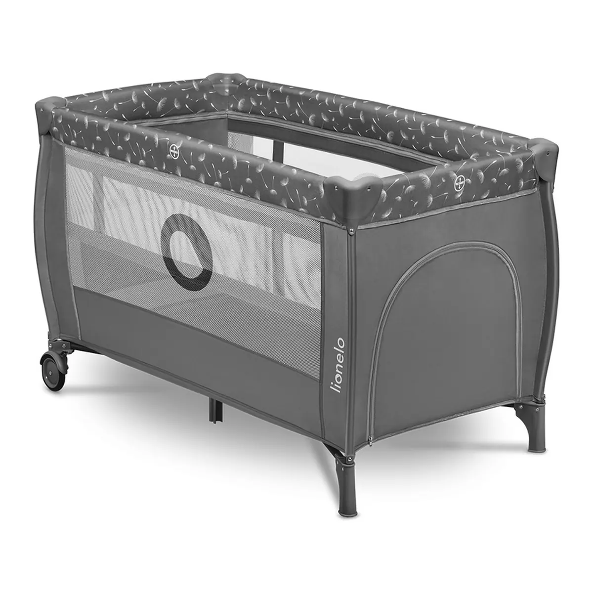 Patut pliant, Lionelo, Stefi Plus, Cu doua nivele, Cu intrare laterala cu fermoar, 2 roti, 120x60 cm, Gri 36 luni [5]