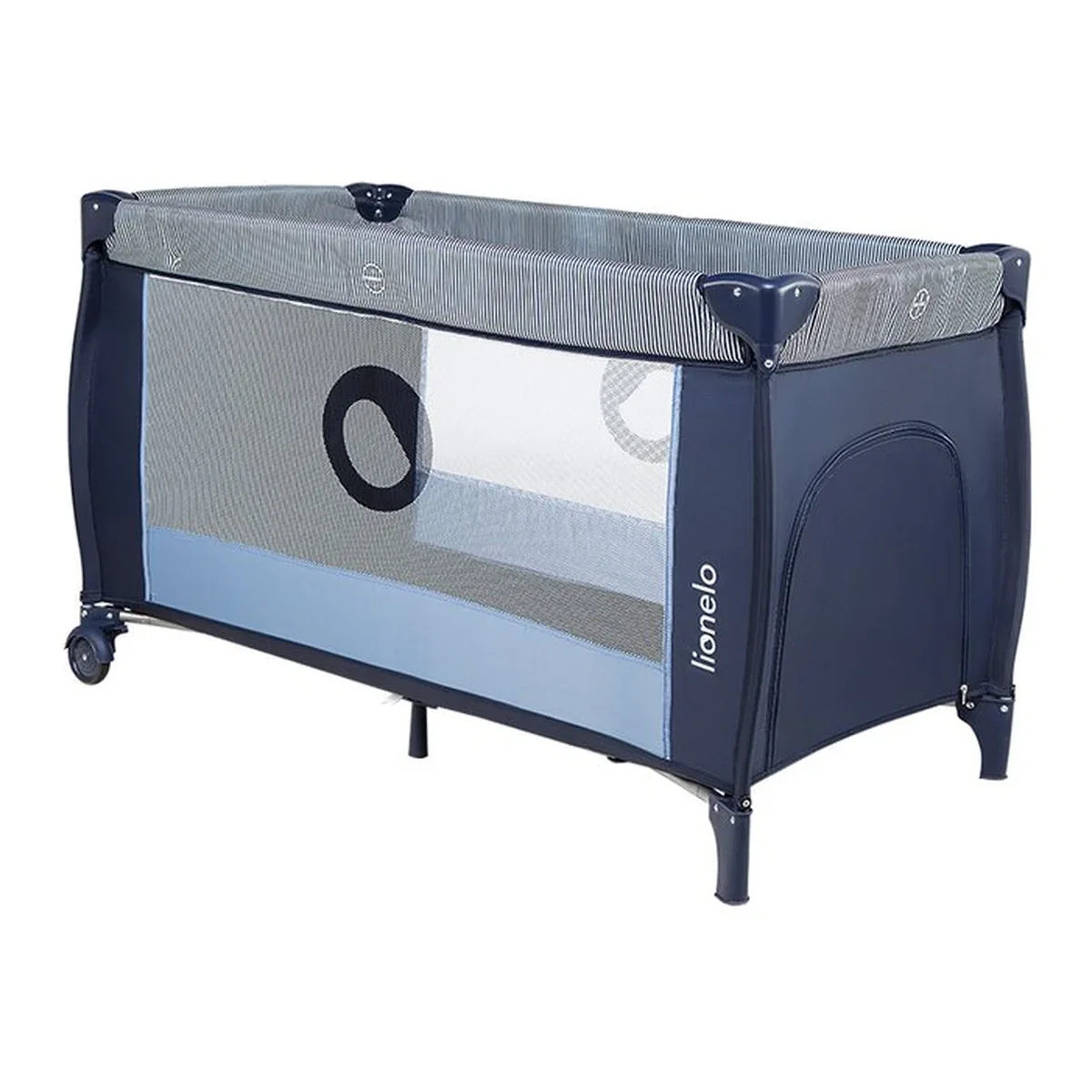 Patut pliant, Lionelo, Sven Plus, 120x60 cm, doua nivele, arcada jucarii, masuta de infasat, Blue Navy 36 luni [15]