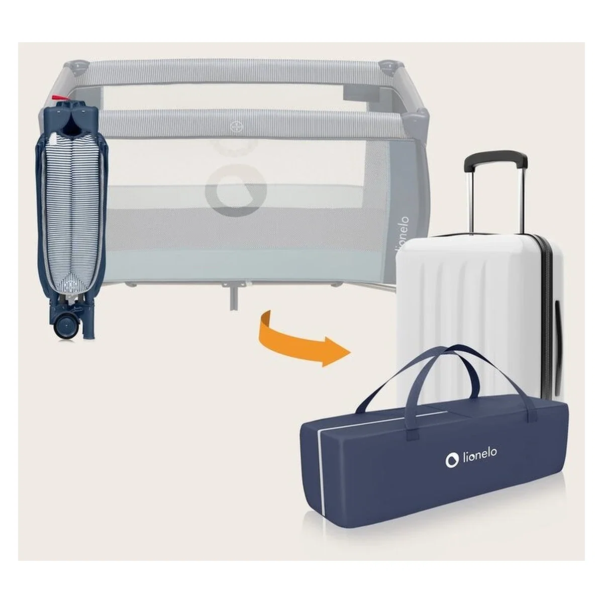 Patut pliant, Lionelo, Sven Plus, 120x60 cm, doua nivele, arcada jucarii, masuta de infasat, Blue Navy 36 luni [24]