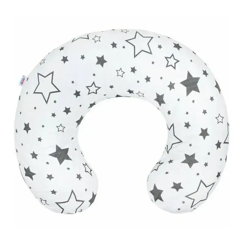 Pentru mami - Perna alaptare, New Baby, Stelute, Cu husa detasabila, Din bumbac, 125x16 cm, Gri