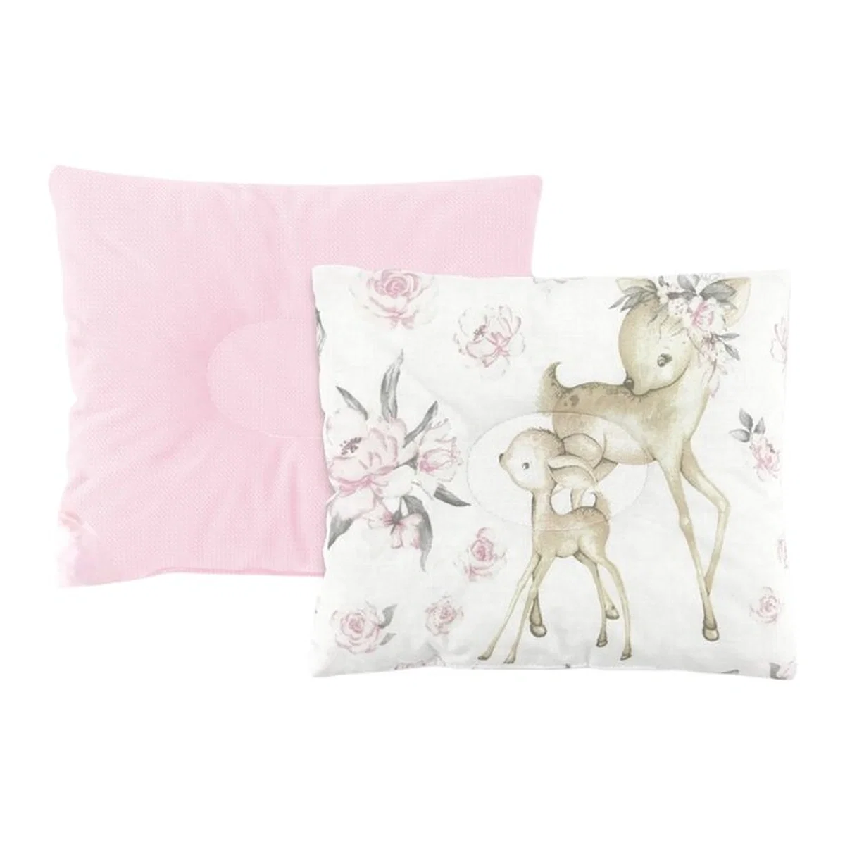 Pernute si pilote - Perna bebelus, MimiNu, Cu doua fete, functie anti-soc, catifea si bumbac, 23x26 cm, Velvet Sweet Deer/Pink