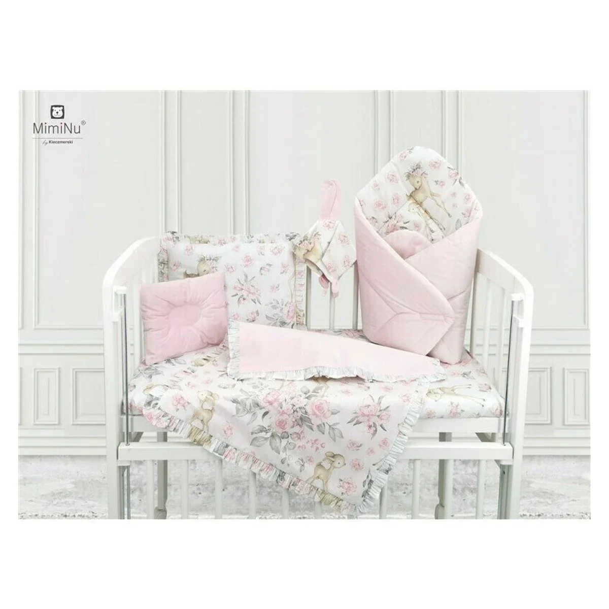 Perna bebelus, MimiNu, Cu doua fete, functie anti-soc, catifea si bumbac, 23x26 cm, Velvet Sweet Deer/Pink [3]