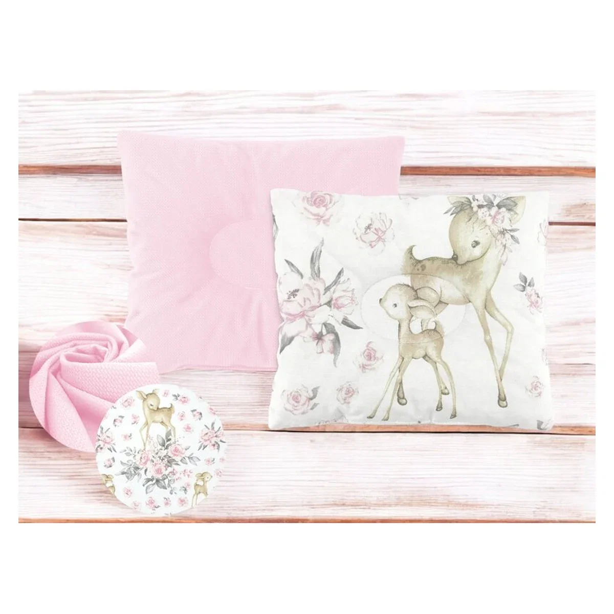 Perna bebelus, MimiNu, Cu doua fete, functie anti-soc, catifea si bumbac, 23x26 cm, Velvet Sweet Deer/Pink [2]