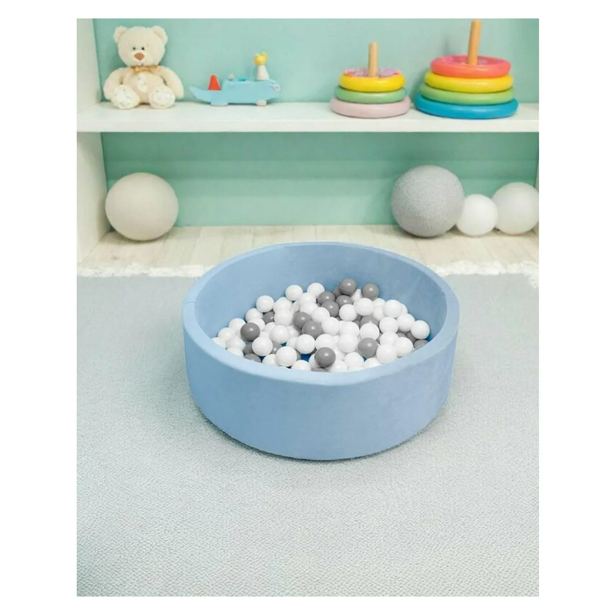 Piscina uscata, New Baby, Cu 150 de bile (Alb, gri), 83 x 83 x 30 cm, Blue 6 luni [4]