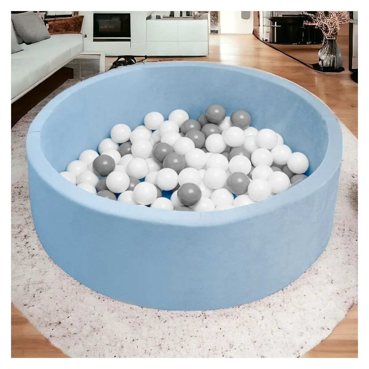 Piscina uscata, New Baby, Cu 150 de bile (Alb, gri), 83 x 83 x 30 cm, Blue 6 luni [1]