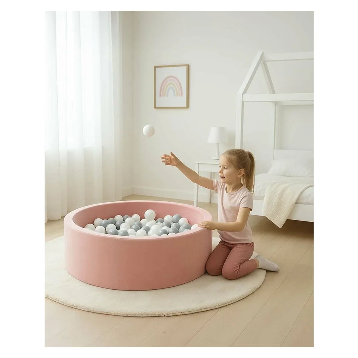 Piscina uscata, New Baby, Cu 150 de bile (Alb, gri), 83 x 83 x 30 cm, Pink 6 luni [1]