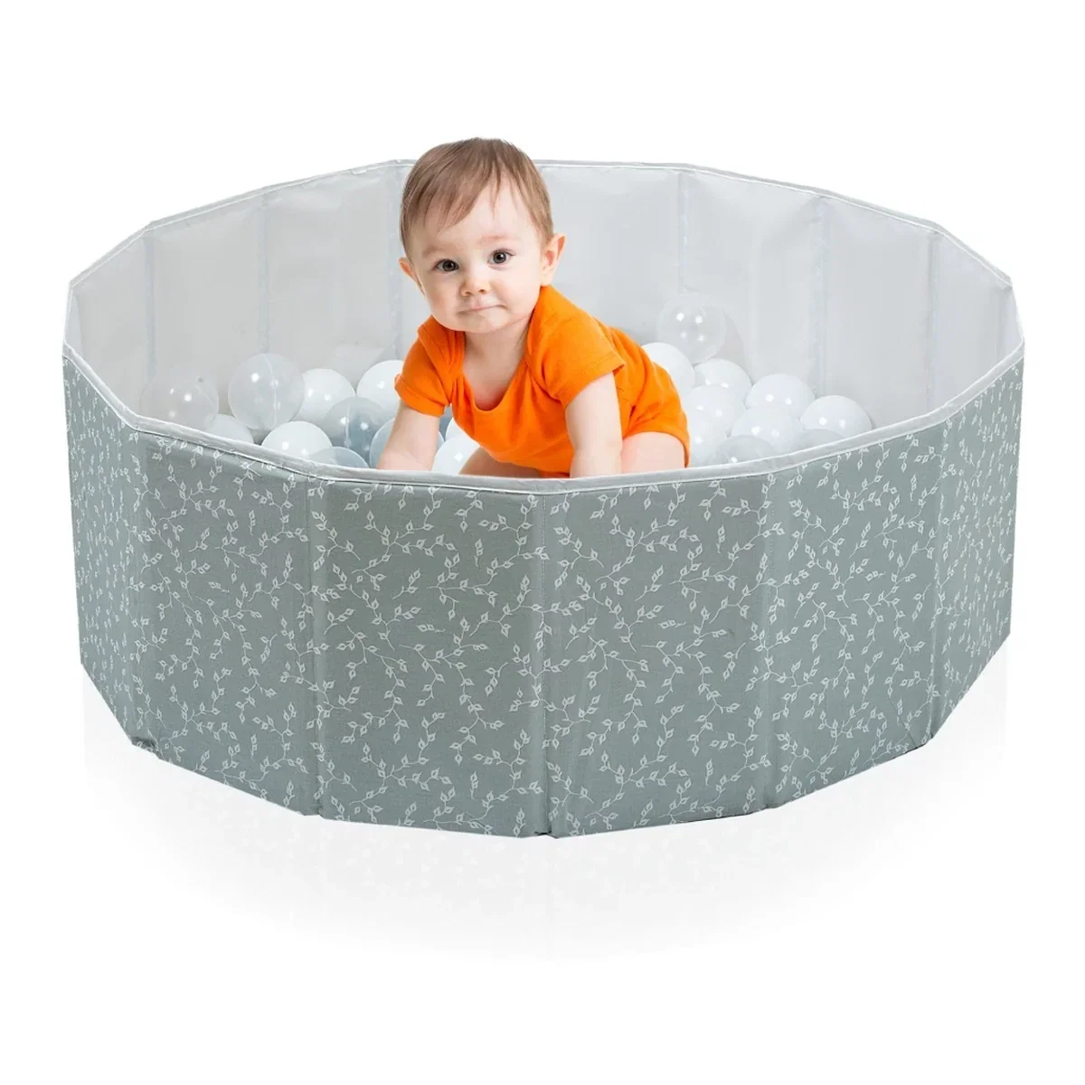 Piscina uscata pliabila cu bile, BabyJem, 30x83 cm, 100 bile albe, verde 6 luni+ [6]