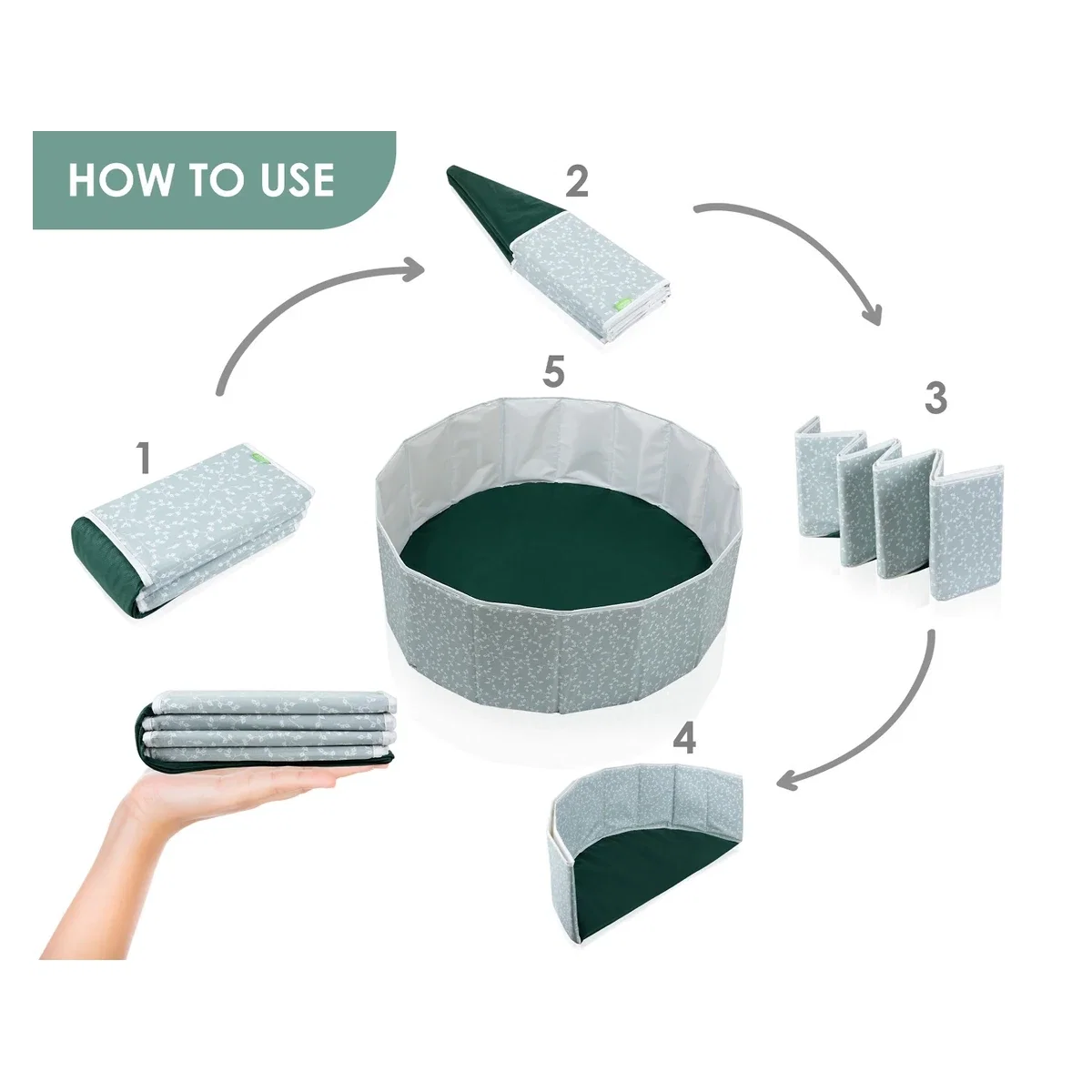 Piscina uscata pliabila cu bile, BabyJem, 30x83 cm, 100 bile albe, verde 6 luni+ [3]