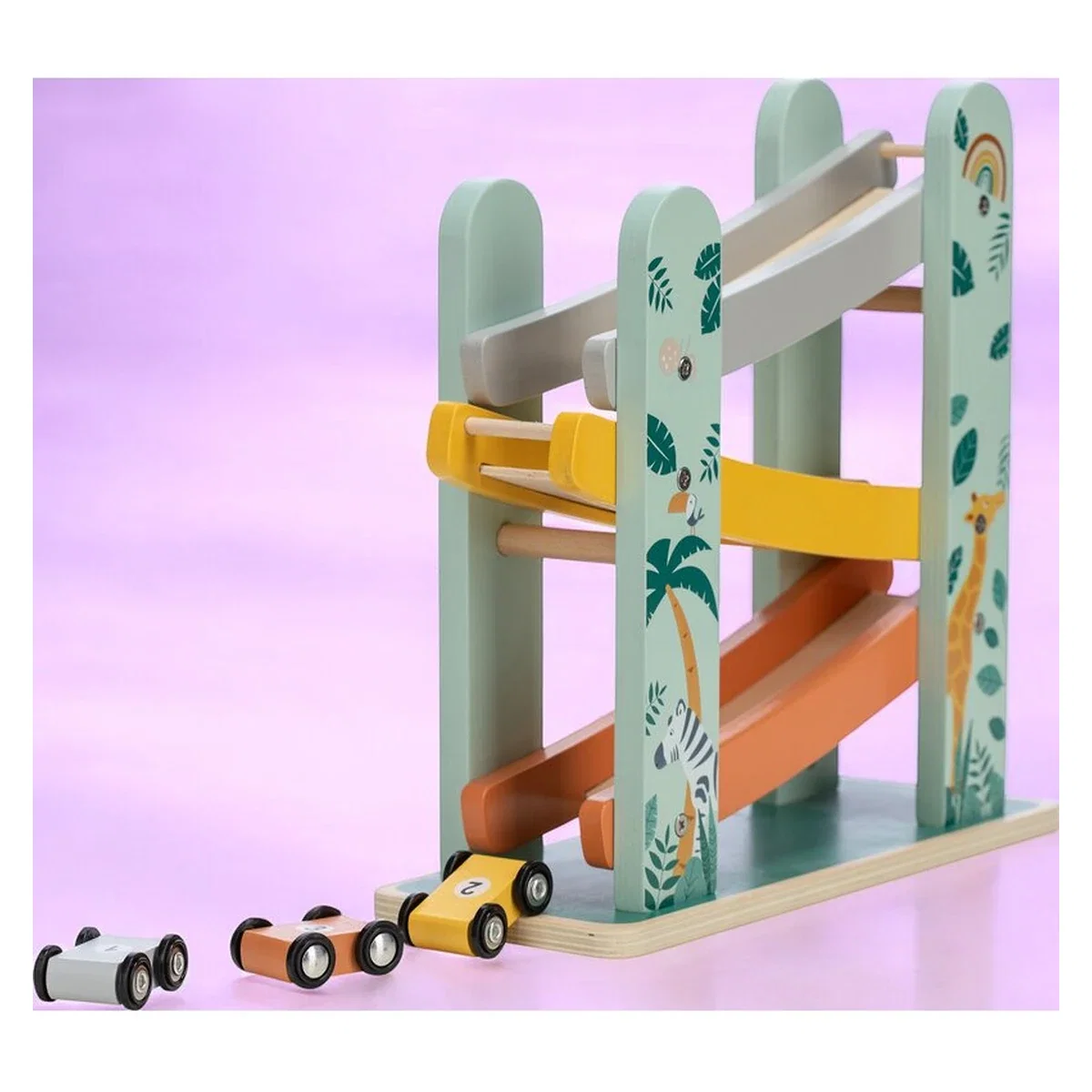 Pista de masini, Din lemn, Cu 3 masinute incluse, 26.9 x 23.6 x 7 cm Free2Play 18 luni [1]
