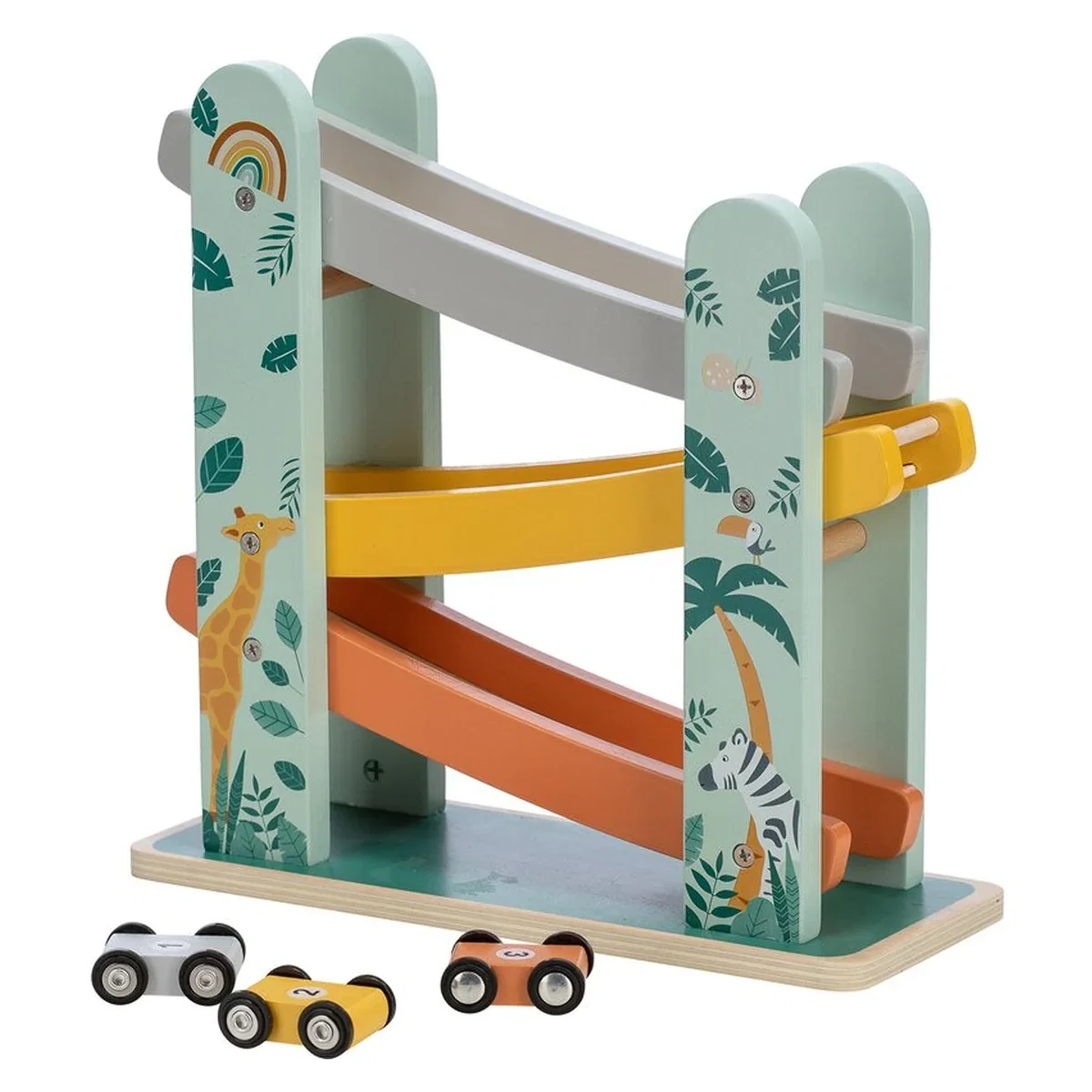 Pista de masini, Din lemn, Cu 3 masinute incluse, 26.9 x 23.6 x 7 cm Free2Play 18 luni [2]