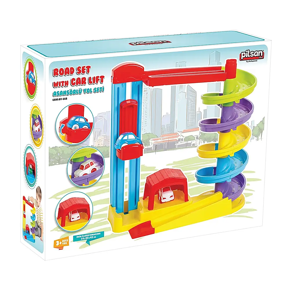 Pista de masini Road Set with Car Lift cu 2 masinute Pilsan 3 ani + [2]