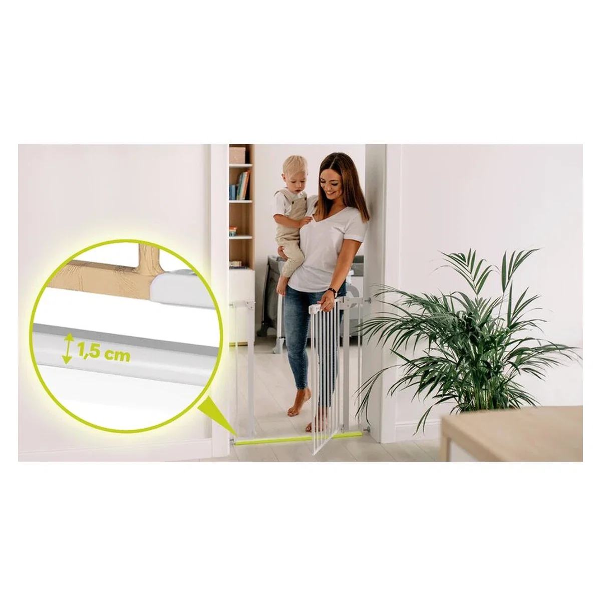 Poarta de siguranta prin presiune Truus Slim, 105 cm, Conform cu standardul europeane de securitate EN1930, Alb/Natur [11]