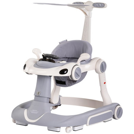 Jucarii - Premergator Chipolino Happy Walker 5 in 1, pana la 12 kg, panou muzical, sezut ajustabil, maner parental, copertina, Gri