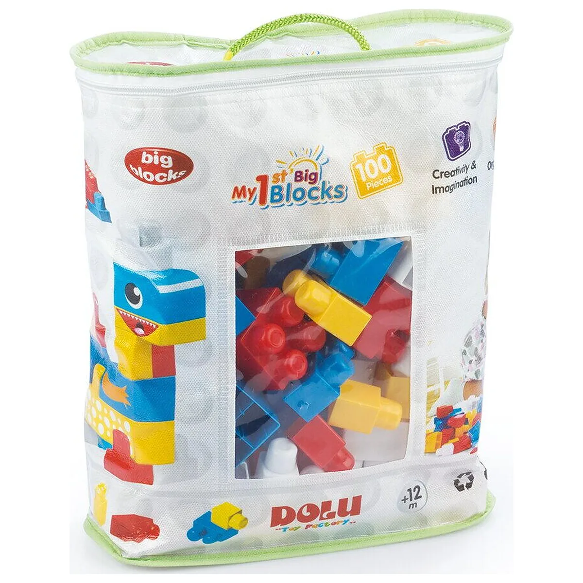 Constructii, cuburi, forme si culori - Primele cuburi de construit - 100 piese DOLU 1 an+