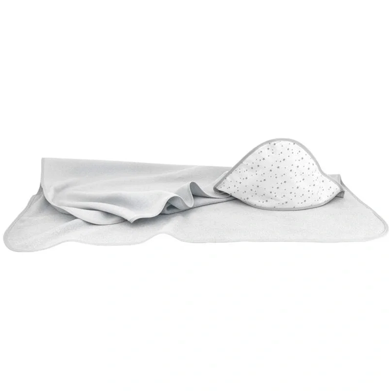Prosoape si halate de baie - Prosop cu gluga, MimiNu, 100x100 cm, bumbac si thermo fleece, Mini Gray Stars