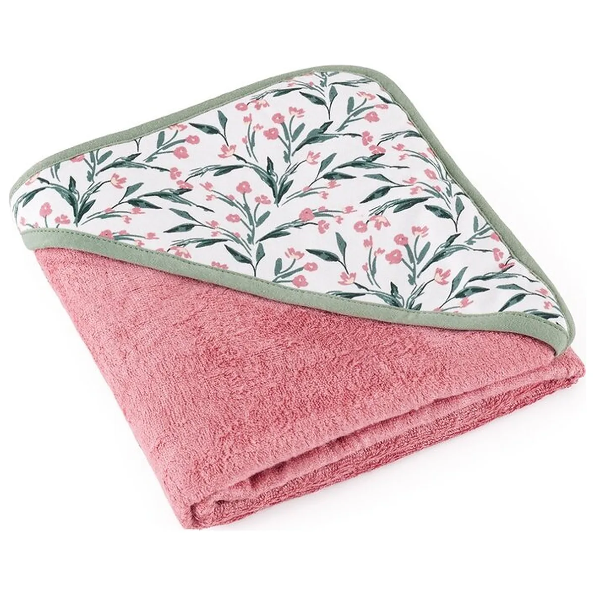Baita celor mici - Prosop cu gluga, Petite&Mars, Loulou, 100 x 100 cm, 70% bambus, 30% bumbac, Roz