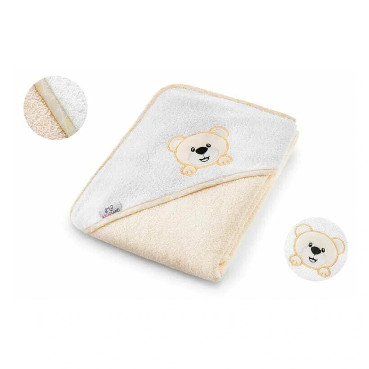 Sanatate si ingrijire - Prosop de baie, Bocioland, Cu gluga, 100% bumbac, 80x80 cm, Teddy Bear, Beige