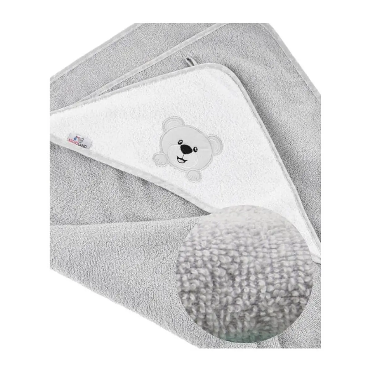 Prosop de baie, Bocioland, Cu gluga, 100% bumbac, 80x80 cm, Teddy Bear, Grey [2]