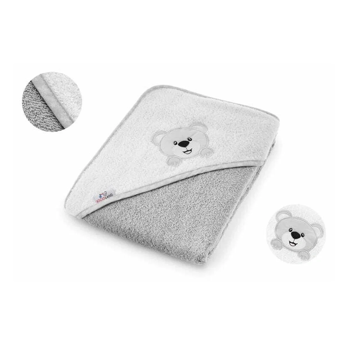 Baita celor mici - Prosop de baie, Bocioland, Cu gluga, 100% bumbac, 80x80 cm, Teddy Bear, Grey