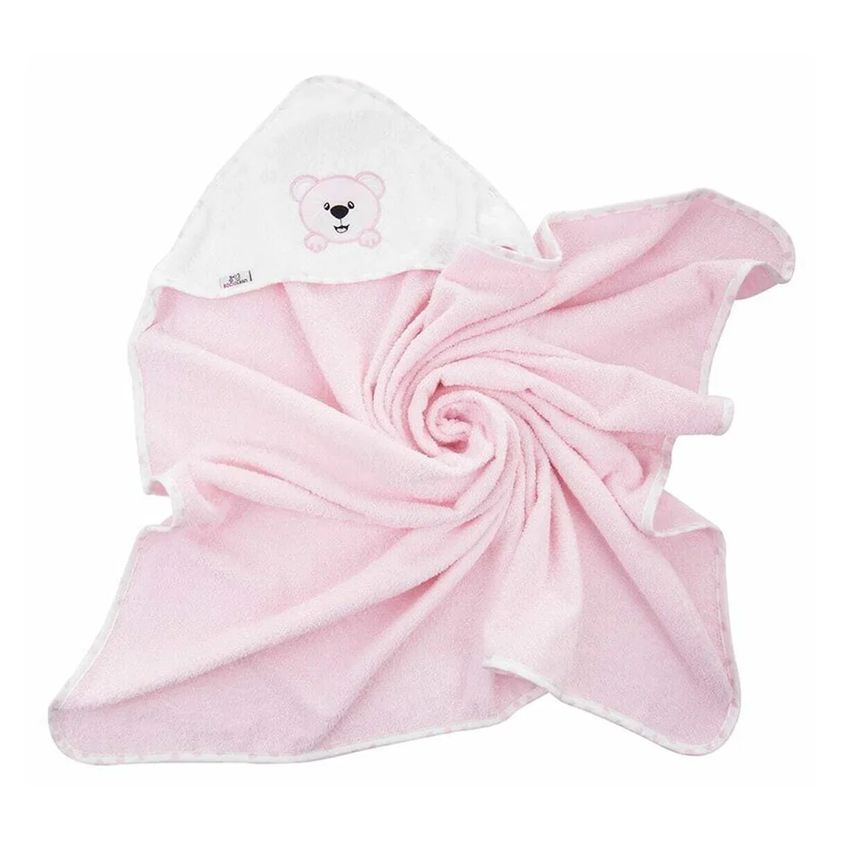 Prosop de baie, Bocioland, Cu gluga, 100% bumbac, 80x80 cm, Teddy Bear, Pink [1]
