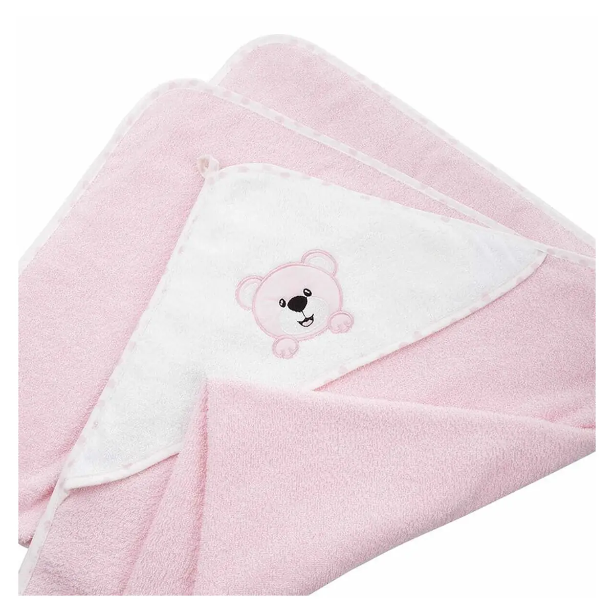Prosop de baie, Bocioland, Cu gluga, 100% bumbac, 80x80 cm, Teddy Bear, Pink [3]