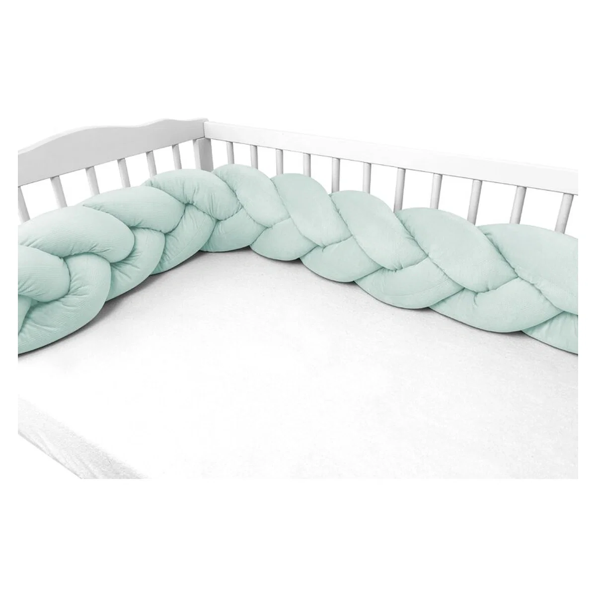 Protectie laterala, MimiNu, Pentru patut, Tip Bumper impletit, Din catifea, 220x23 cm, Cold Mint [3]