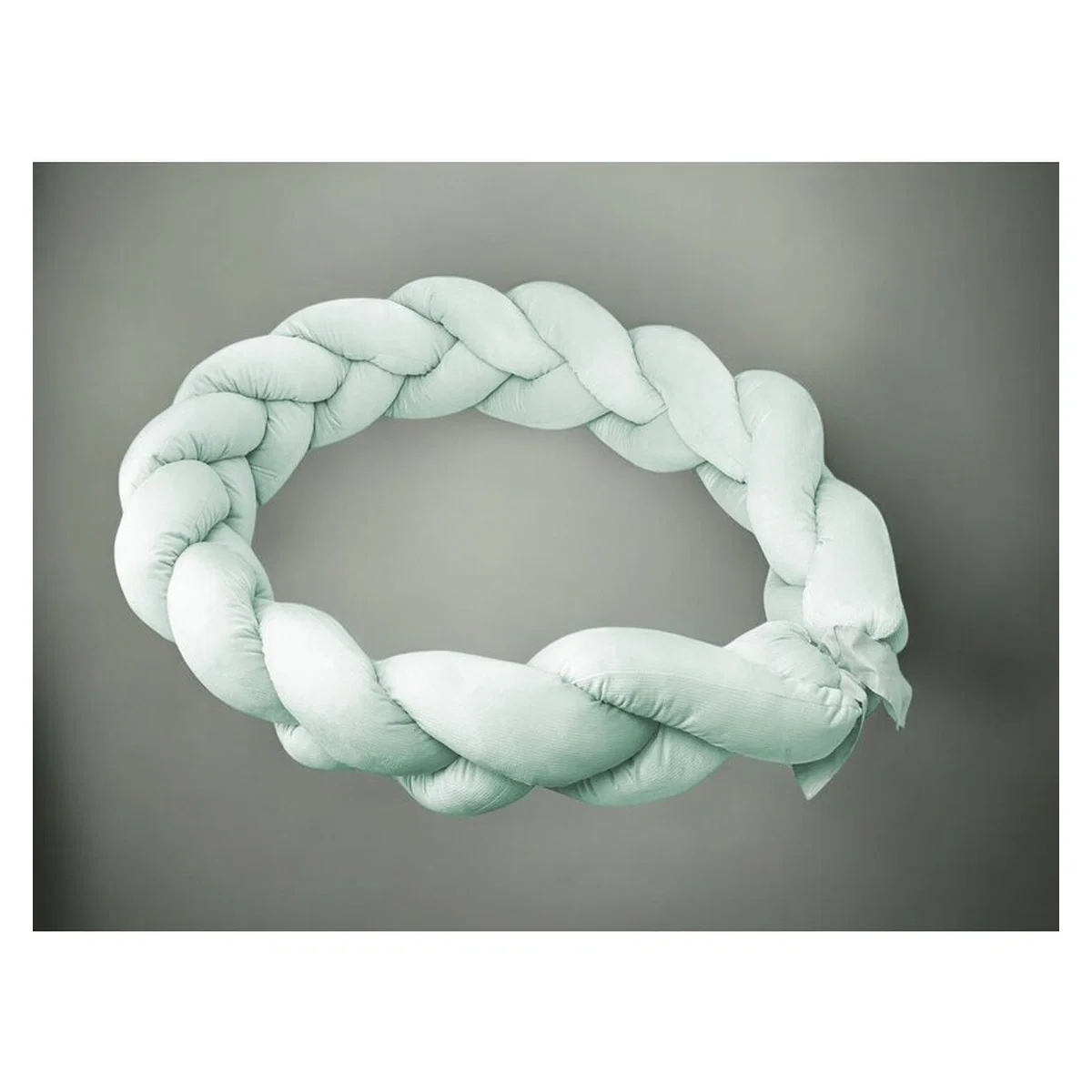 Protectie laterala, MimiNu, Pentru patut, Tip Bumper impletit, Din catifea, 220x23 cm, Cold Mint [1]