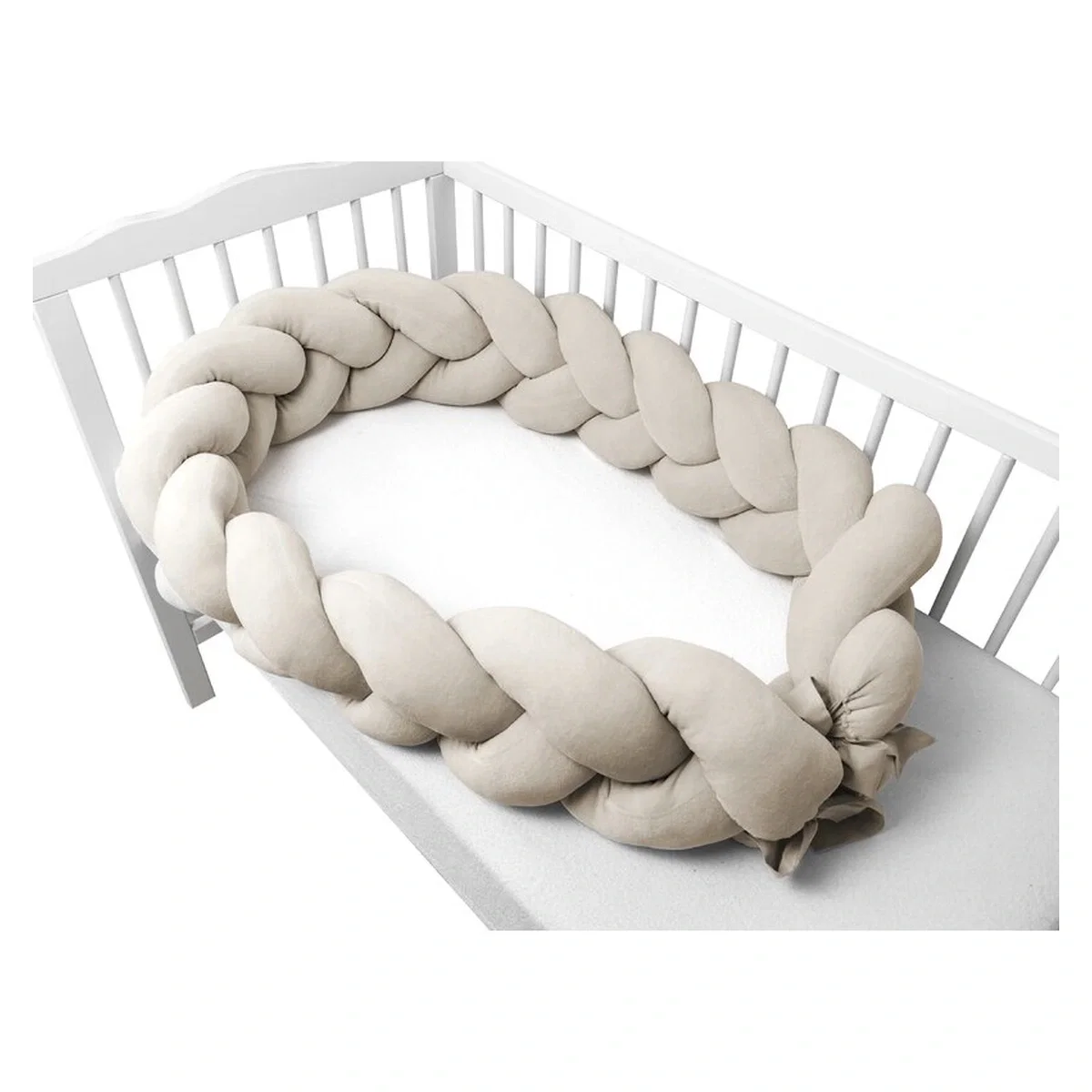 Protectie laterala, MimiNu, Pentru patut, Tip Bumper impletit, Din catifea, 240x23 cm, Soft, Beige [1]