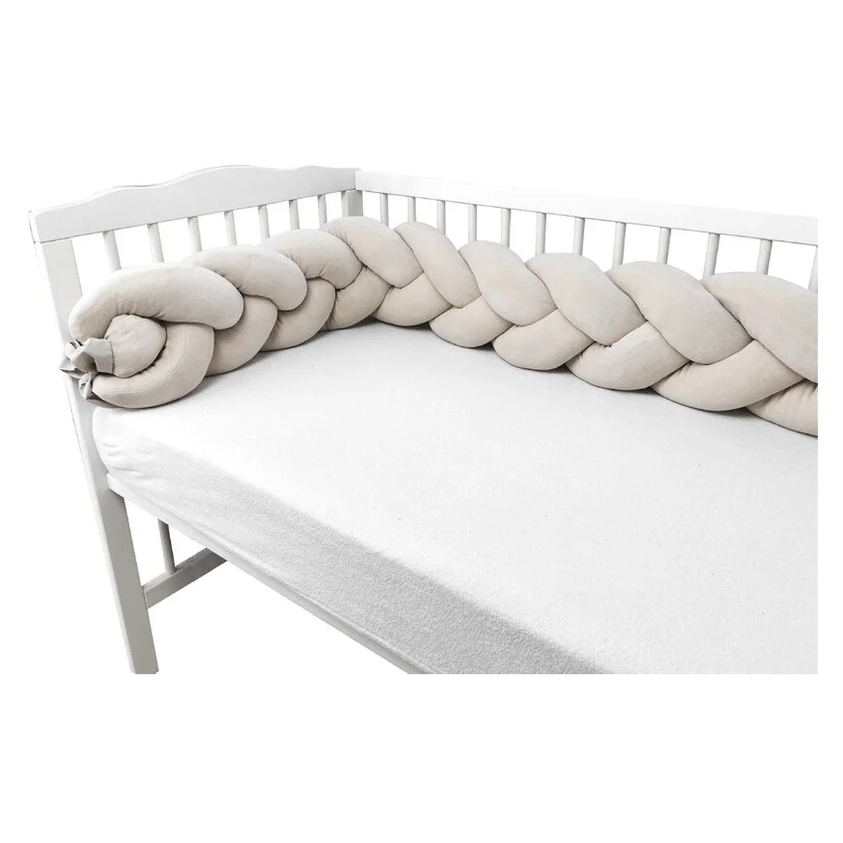 Protectie laterala, MimiNu, Pentru patut, Tip Bumper impletit, Din catifea, 240x23 cm, Soft, Beige [2]