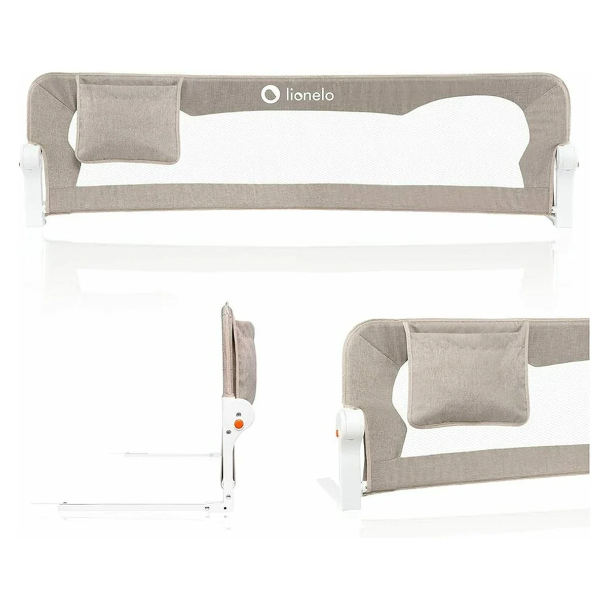 Protectie laterala pat, Lionelo, Eva, Cu buzunar accesorii, 150x35 cm, Bej [2]