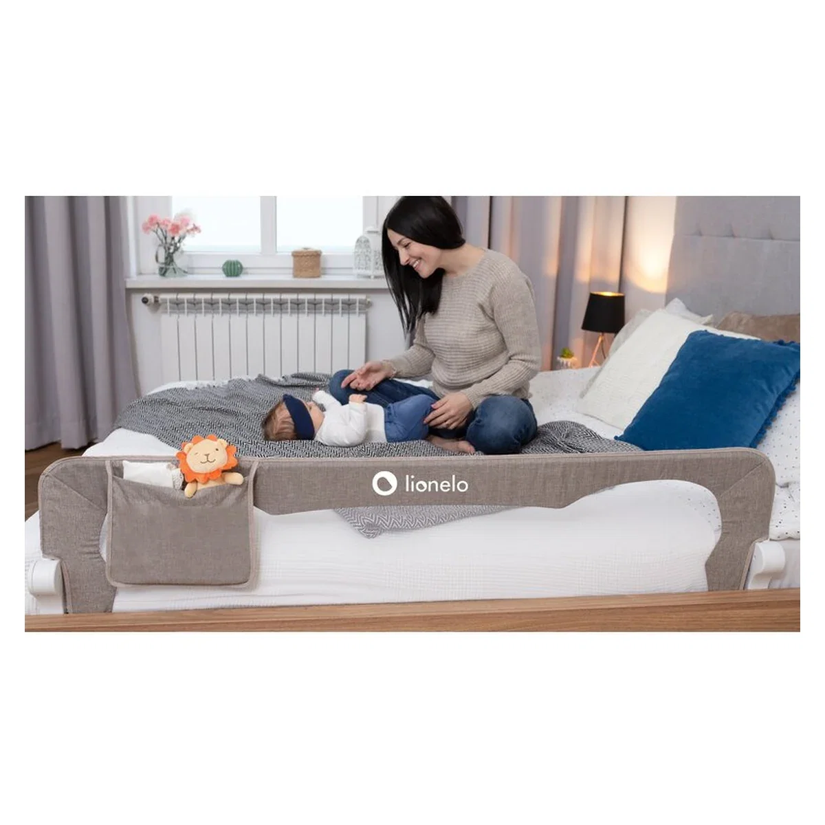 Protectie laterala pat, Lionelo, Eva, Cu buzunar accesorii, 150x35 cm, Bej [11]