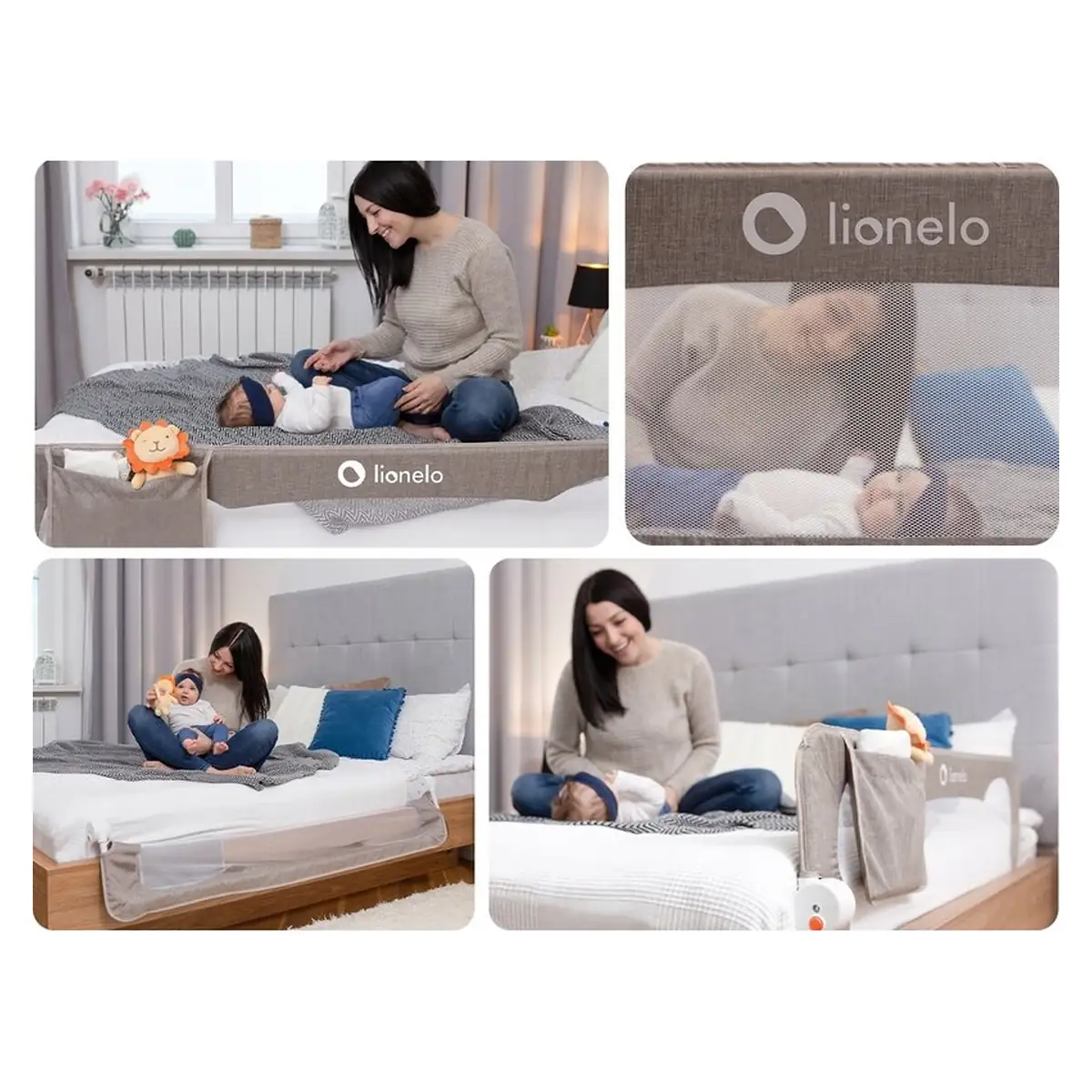 Protectie laterala pat, Lionelo, Eva, Cu buzunar accesorii, 150x35 cm, Bej [16]