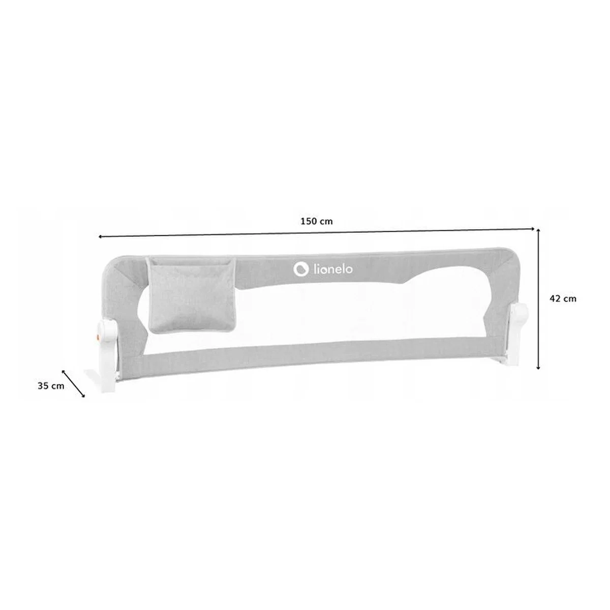 Protectie laterala pat, Lionelo, Eva, Cu buzunar accesorii, 150x35 cm, Gri [4]