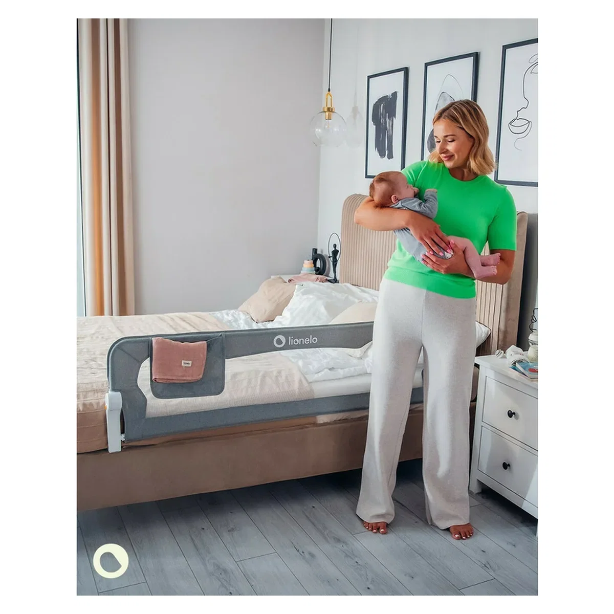 Protectie laterala pat, Lionelo, Eva, Cu buzunar accesorii, 150x35 cm, Gri [9]