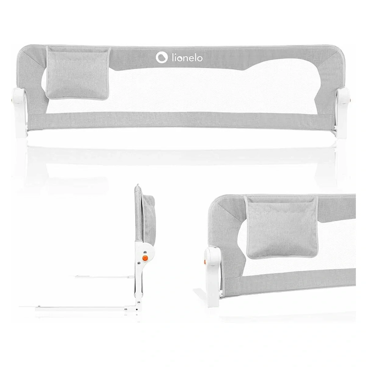 Protectie laterala pat, Lionelo, Eva, Cu buzunar accesorii, 150x35 cm, Gri [2]
