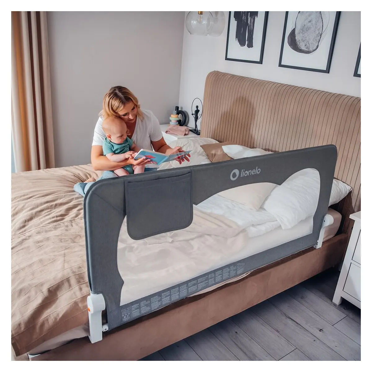 Protectie laterala pat, Lionelo, Hanna, Cu buzunar accesorii, 150x66 cm, Bej 18 luni+ [6]