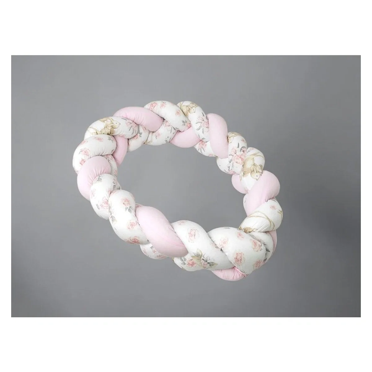 Protectie laterala pentru patut bebe, Tip Bumper impletit, Din bumbac, Lungime 220 cm, Sweet Deer Pink MimiNu [1]