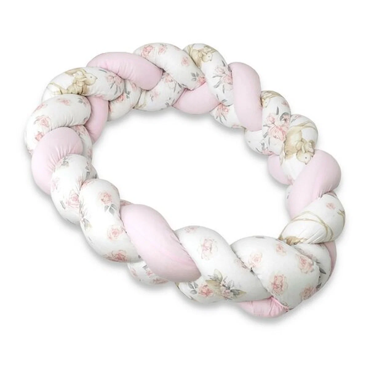 Protectie laterala pentru patut bebe, Tip Bumper impletit, Din bumbac, Lungime 220 cm, Sweet Deer Pink MimiNu [2]
