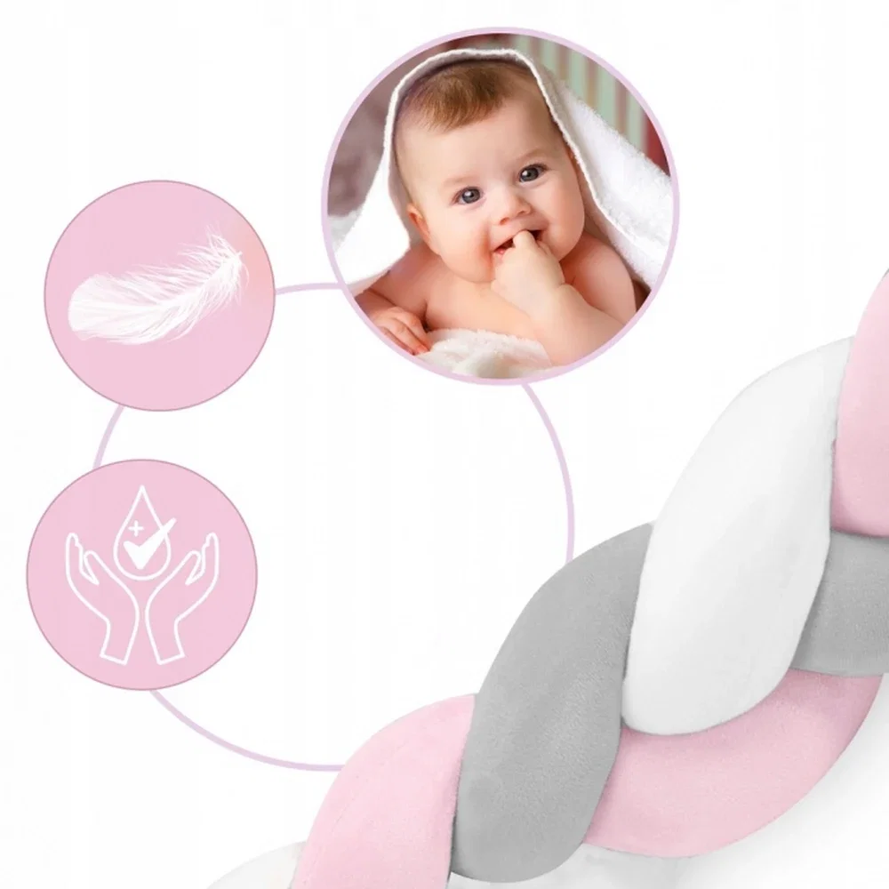 Protectie laterala pentru patut, impletita, 2 m, Ricokids - Roz [1]