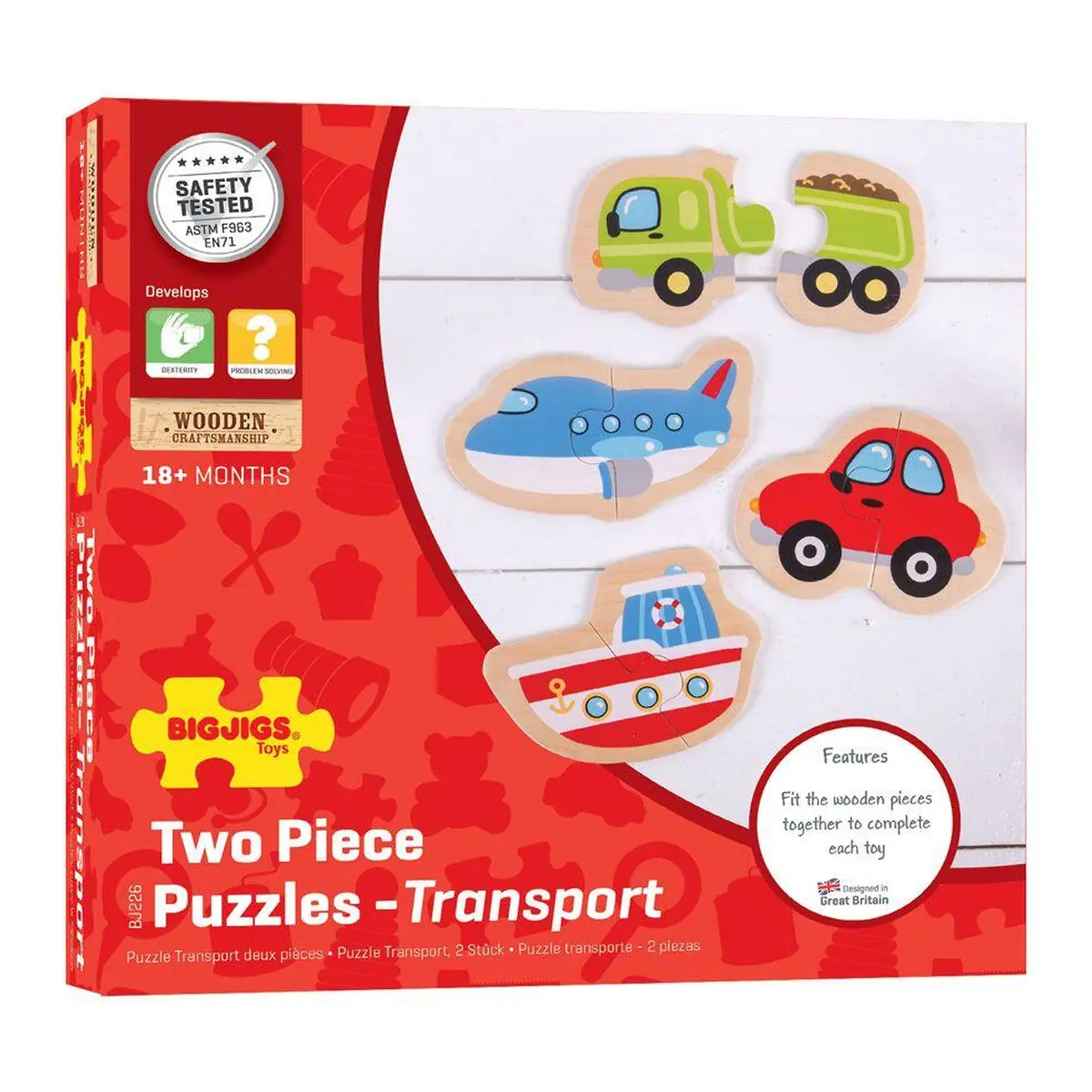 Puzzle - mijloace de transport (8 piese) BIGJIGS Toys 12 luni+ [3]