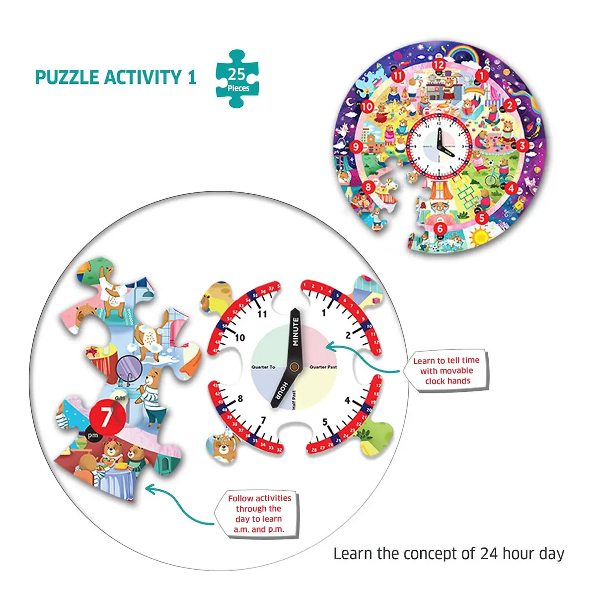 Puzzle - Ursuletul invata ceasul Chalk and Chuckles 3 ani + [2]