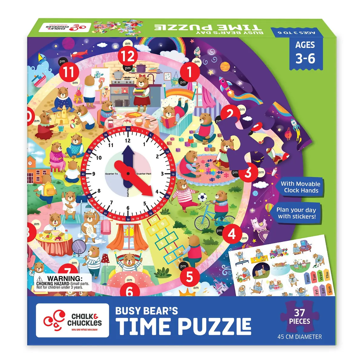 Puzzle-uri si incastre - Puzzle - Ursuletul invata ceasul Chalk and Chuckles 3 ani +
