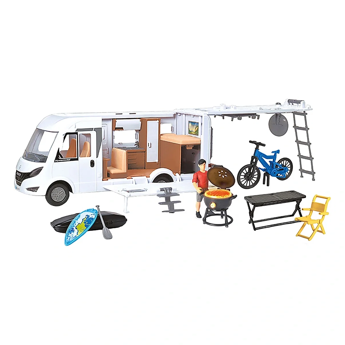 Masinute si camioane - Rulota Dickie Toys Camper Hymer Camping Van Class B cu figurina si accesorii 3 ani +