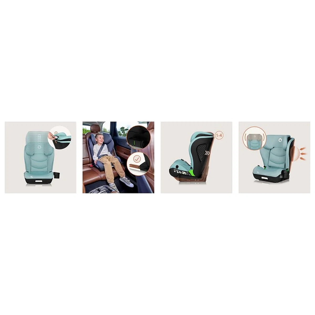 Scaun auto i-Size, Lionelo, Neal, 15-36 Kg, 100-150 cm, Isofix, Verde Turquoise [23]